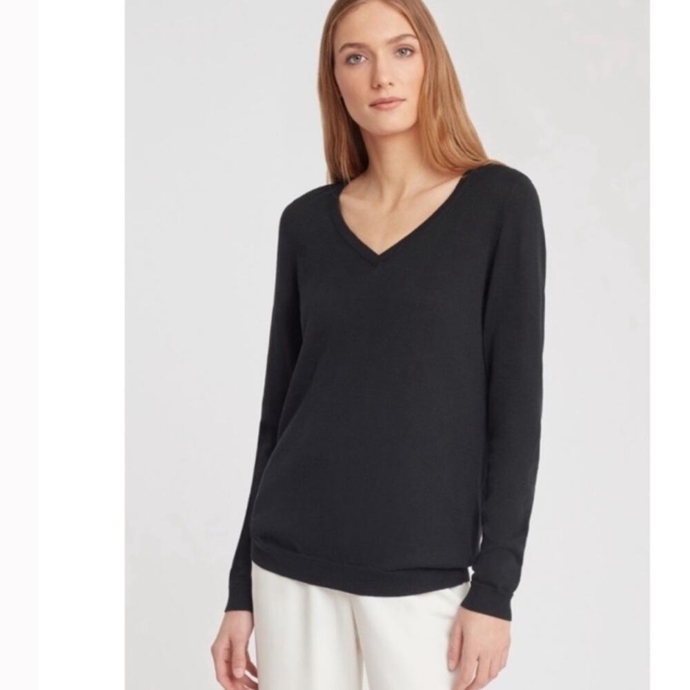 Cuyana Classic Cotton Cashmere V-neck Sweater Black Size XS Silk Lightweight